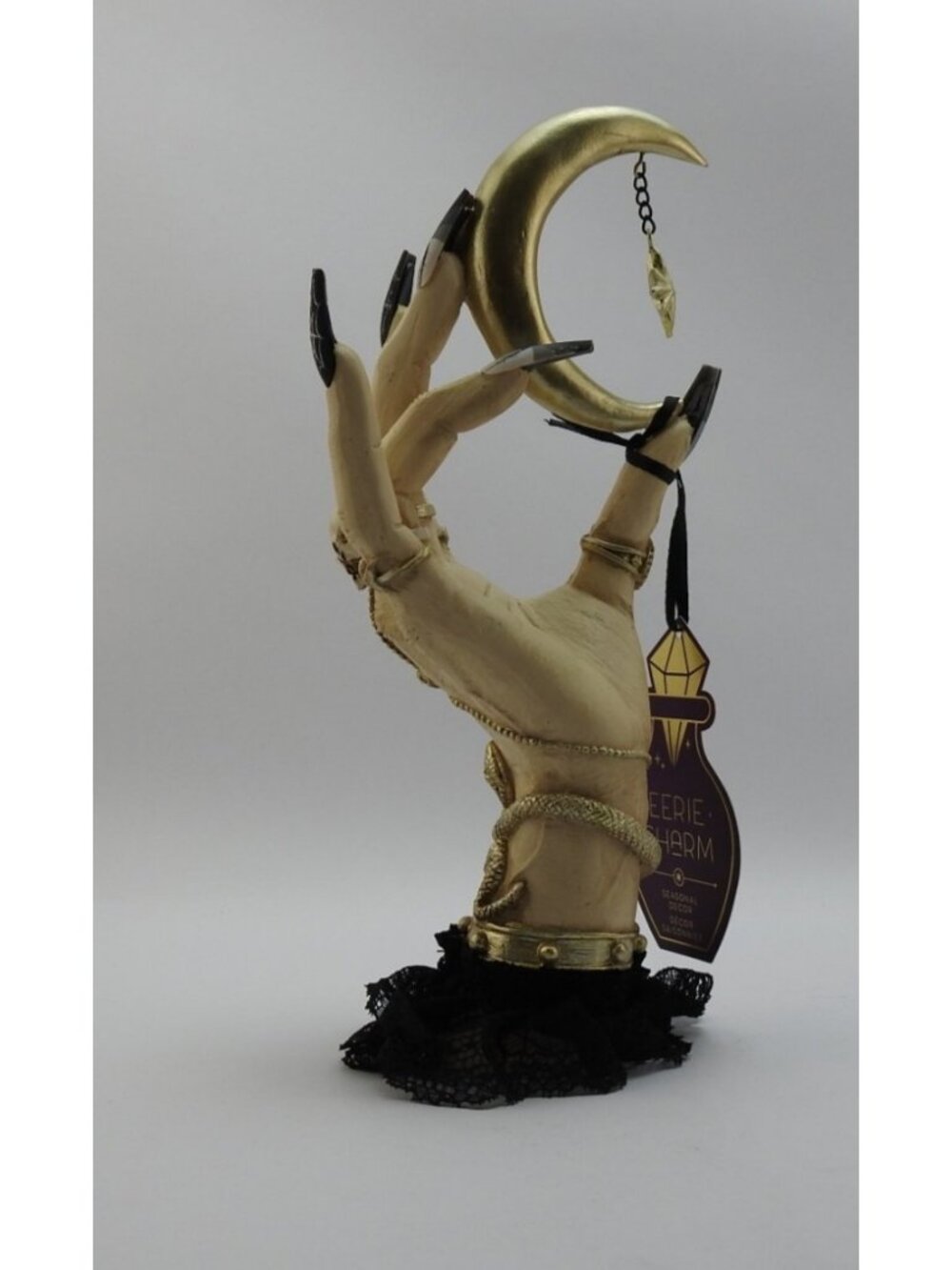 New Eerie Charm Witch Hand Crescent Moon Halloween Decor 10" Gothic Figure - Picture 4 of 9
